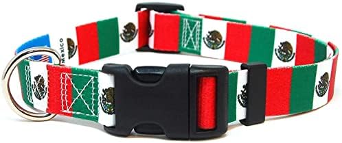 צווארון כלבים מקסיקו | דגל מקסיקו | אבזם שחרור מהיר | מיוצר ב- NJ, ארהב | לכלבים קטנים